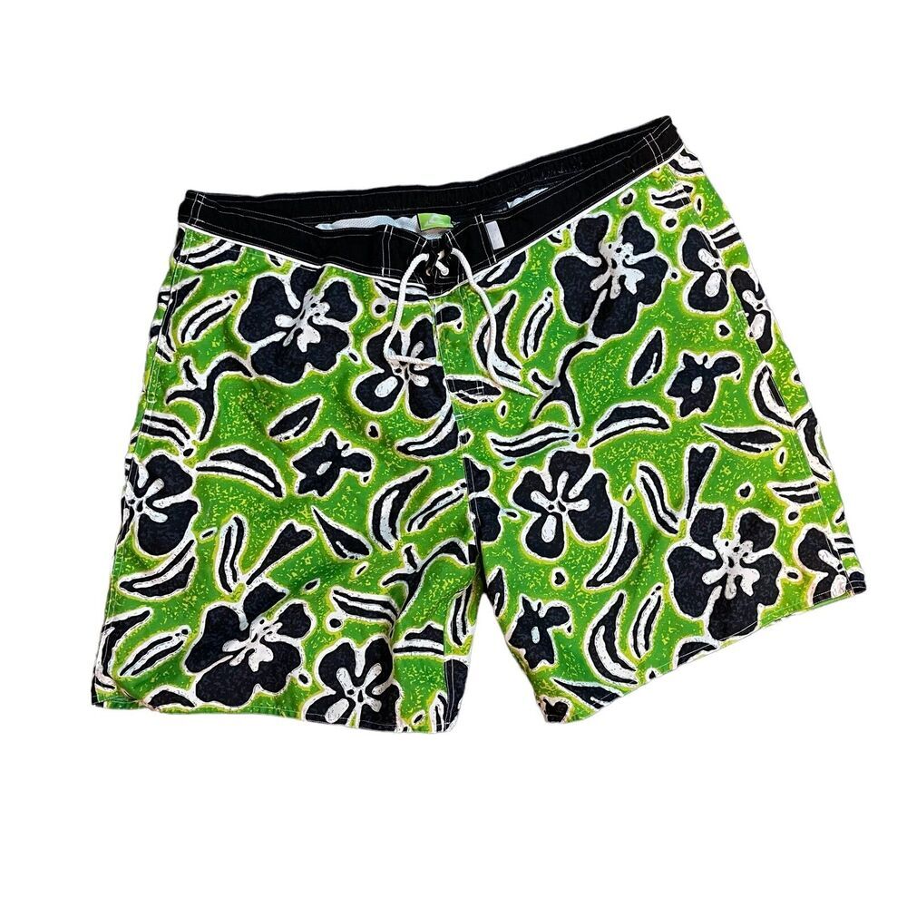 Stig Surf Gear Swim Shorts Men's Size XXL (44/46) Trucks Hawaiian Lined Green‎